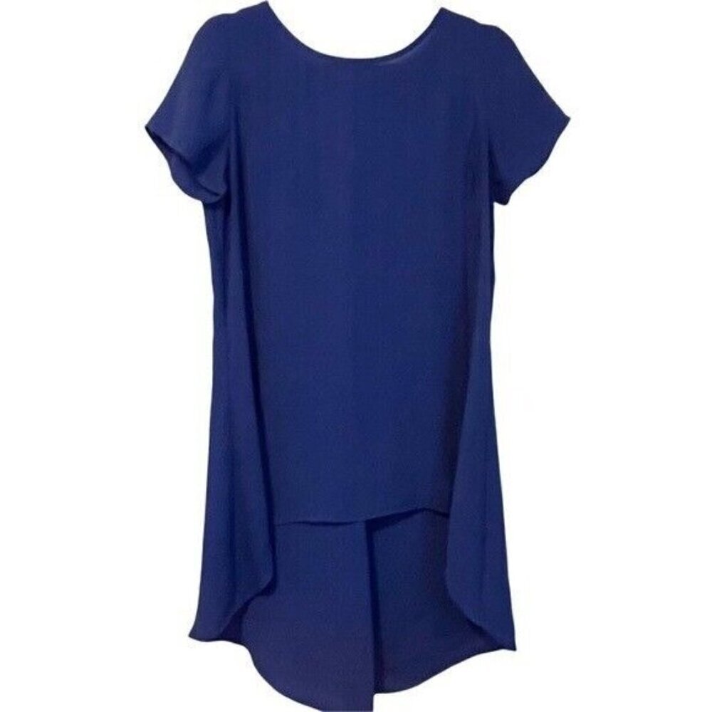 H by Halston Tunic Blue High Low Back Zip Blouse Women's Size 6